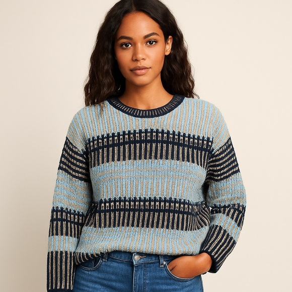 3.1 Phillip Lim Sweaters - Phillip Lim Striped Blue and Beige Women's SweaterSize L